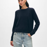 Cashmere Rib Trim Crewneck