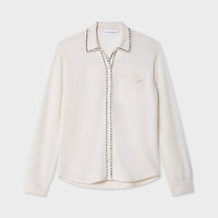 Cashmere Embroidered Trim Button Down Shirt