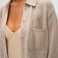 Cashmere Embroidered Trim Button Down Shirt