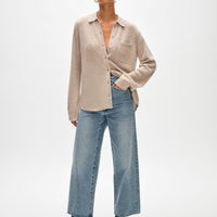 Cashmere Embroidered Trim Button Down Shirt