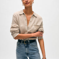 Cashmere Embroidered Trim Button Down Shirt