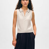 Cashmere Cable Sleeveless Polo