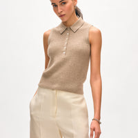 Cashmere Cable Sleeveless Polo
