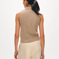 Cashmere Cable Sleeveless Polo