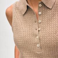 Cashmere Cable Sleeveless Polo