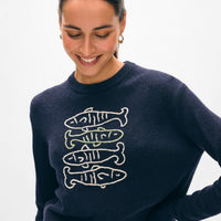 Cashmere Sardine Embroidered Crewneck