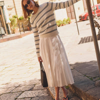 Fine Cotton Bouclé Striped Crewneck
