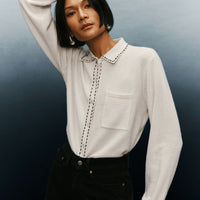 Cashmere Embroidered Trim Button Down Shirt