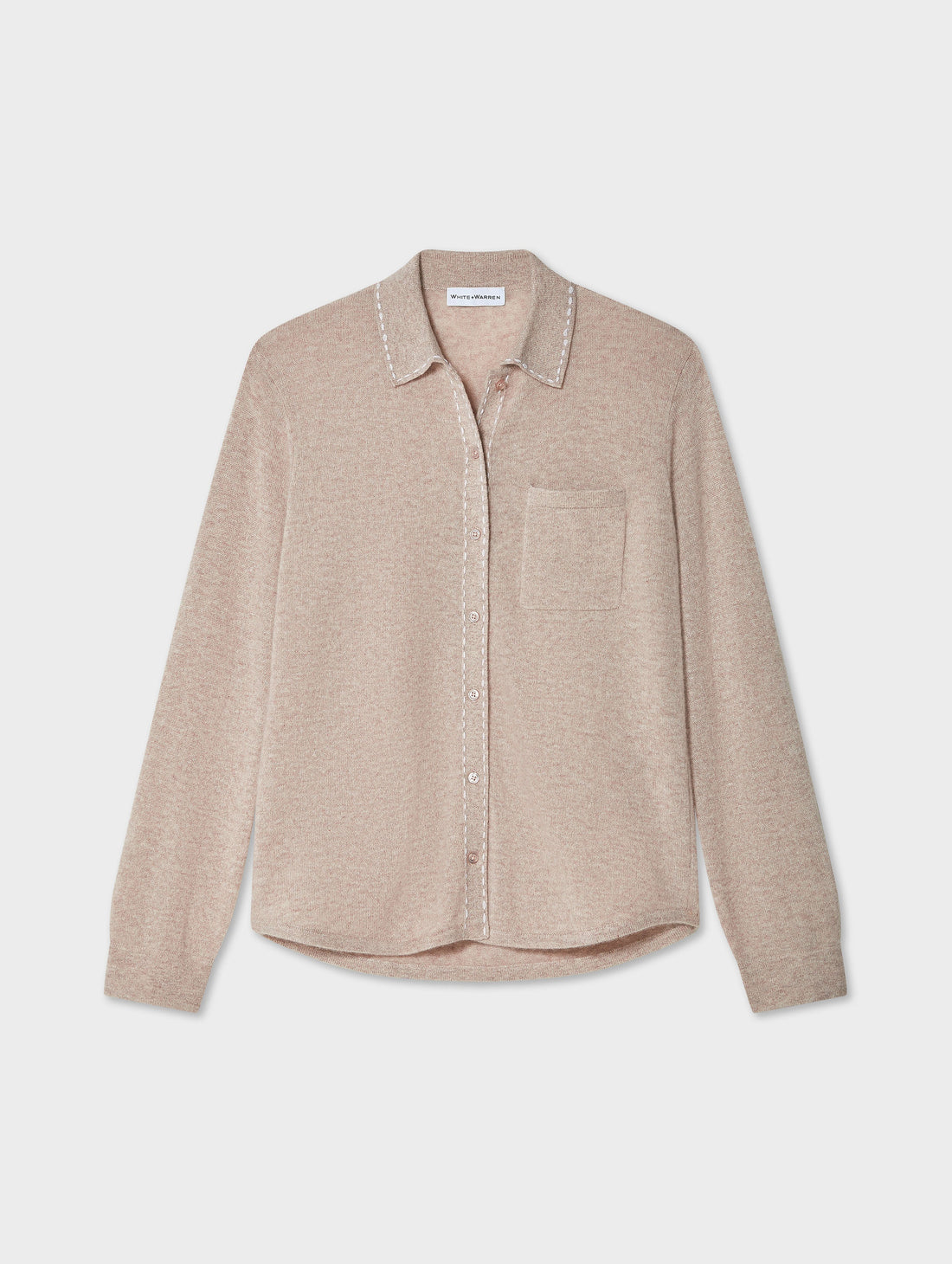 Cashmere Embroidered Trim Button Down Shirt