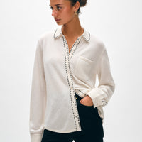 Cashmere Embroidered Trim Button Down Shirt