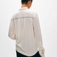Cashmere Embroidered Trim Button Down Shirt