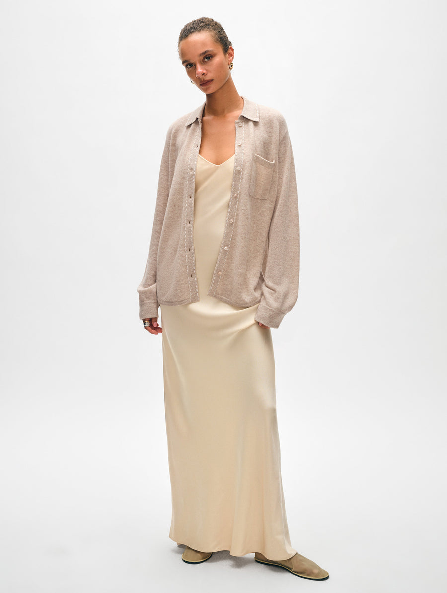 Cashmere Embroidered Trim Button Down Shirt